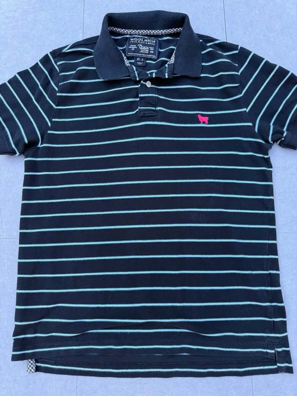 Woolrich John Rich & Bros Polo Shirt Size S Navy Striped
